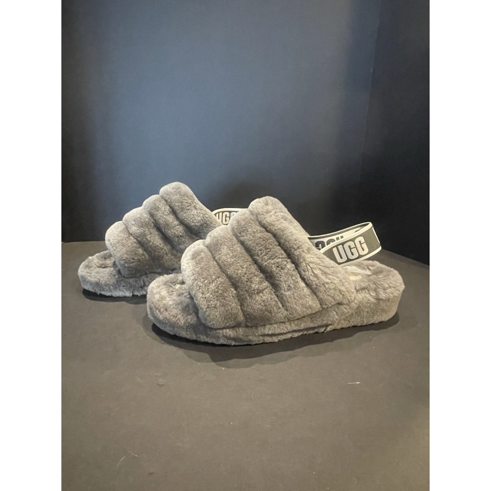 Blemished UGG Australia Fluff Yeah Women's Slide Sandal, Size US 8 - Gray